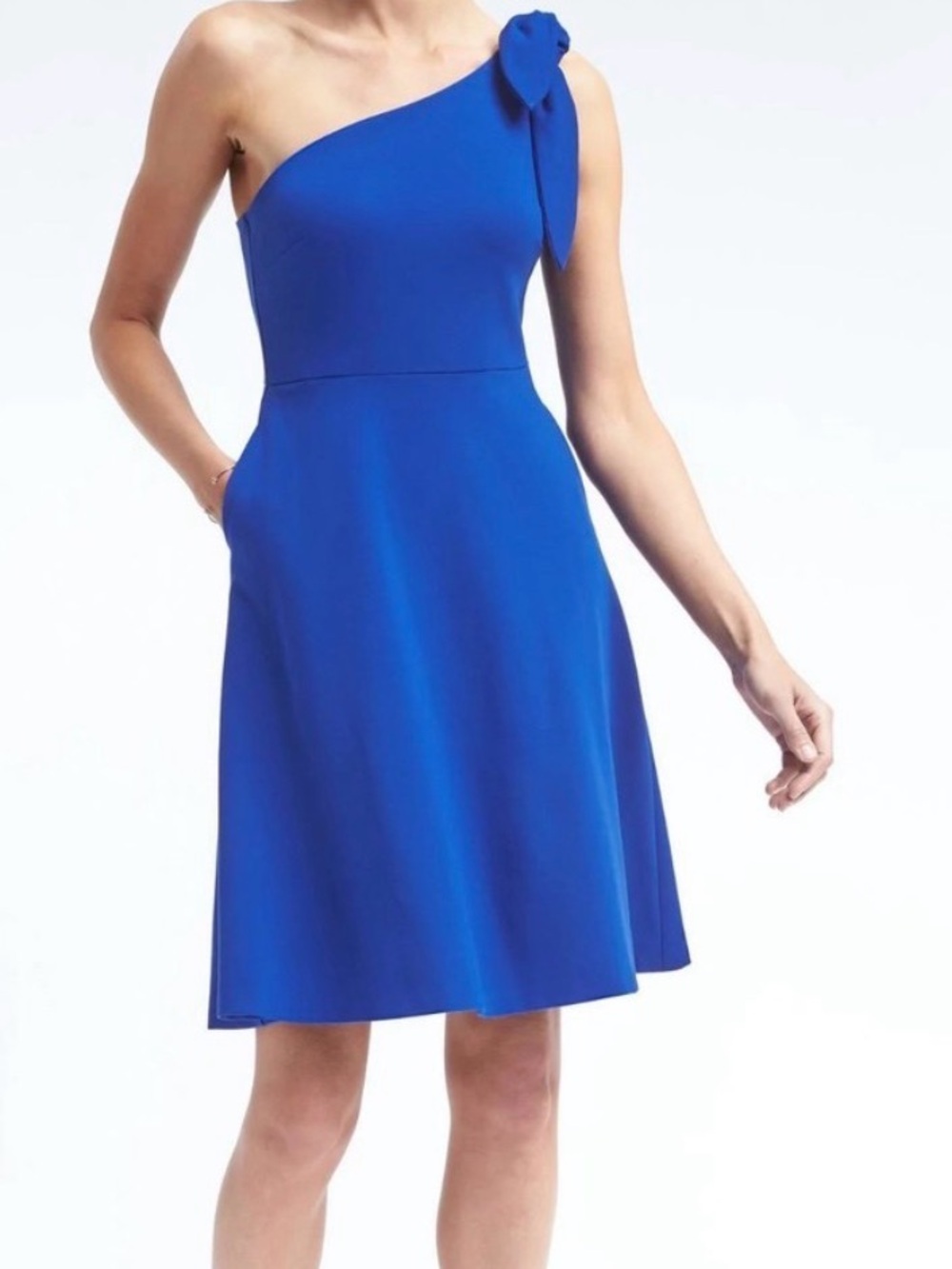 Banana Republic Royal Blue One-Shoulder Dress with Shoulder Tie